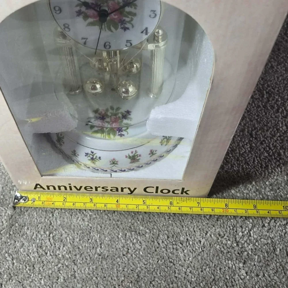 Timex Anniversary Clock White Floral Porcelain Glass Dome Westminster Chime